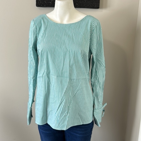 Talbots Poplin Popover Green White Striped Top Sz S - Picture 9 of 13